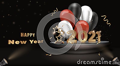 2021 Happy New year Background. Gold 3D number. Vector Illustration