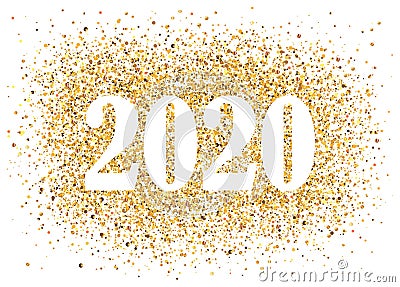 2020 Happy New Year background with golden glitter number. Christmas winter holidays design. Seasonal greeting card Vector Illustration