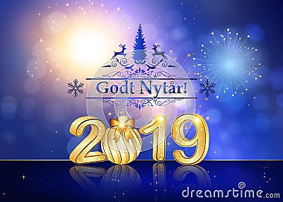 Happy New Year 2019- greeting card with text in Danish Stock Photo