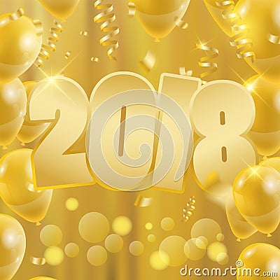 2018 Happy New Year Background Party banner with golden balloon Vector Illustration