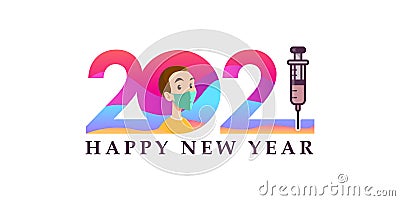 Happy new year 2021 background with person and syringe icon Stock Photo