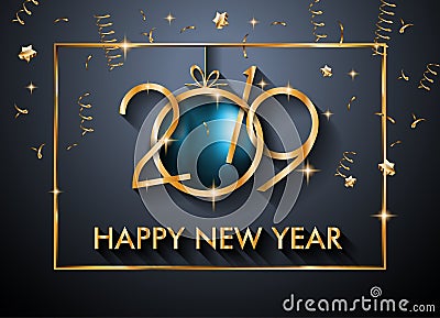 2019 Happy New Year Background for your Seasonal Flyers and Greetings Card or Christmas Vector Illustration