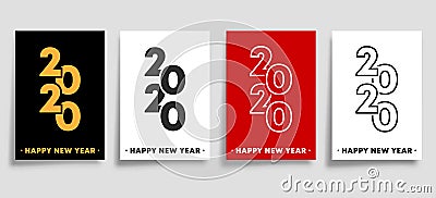 2020 Happy New Year backgrounds with minimal design for holiday flyer, greeting, invitation card, flyer, poster, brochure cover Vector Illustration