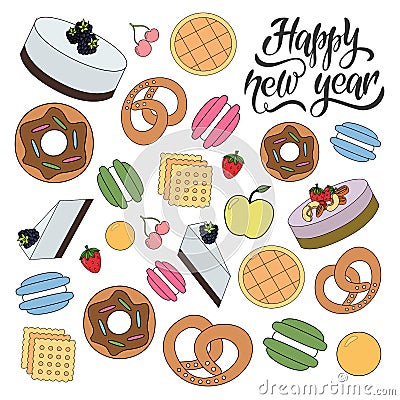 Happy new year bakery pattern Stock Photo