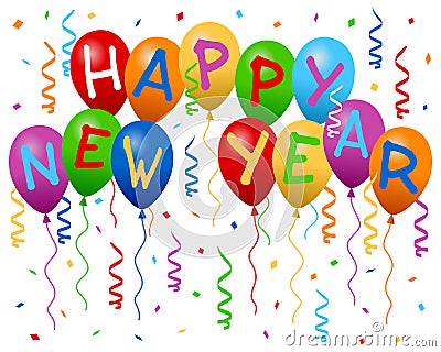 Happy New Year Balloons Banner Vector Illustration