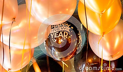 Happy New Year Balloons on the ceiling Stock Photo