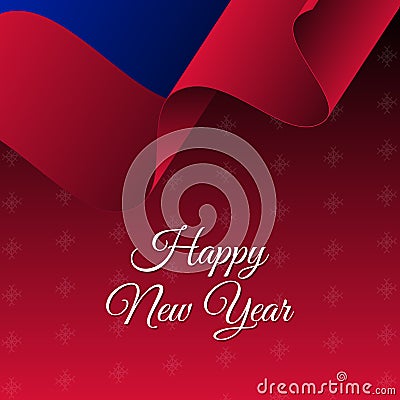 Happy New Year banner. Haiti waving flag. Snowflakes background. Vector illustration. Stock Photo