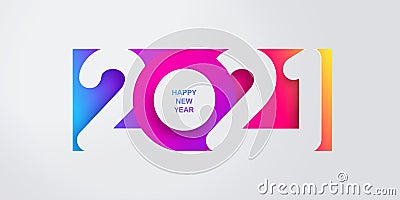 Happy New Year 2021 banner in paper cut style for seasonal holidays flyers, greetings and invitations, christmas themed congratula Vector Illustration