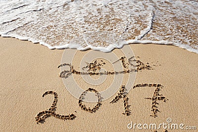 Happy New Year 2017 on the beach Stock Photo