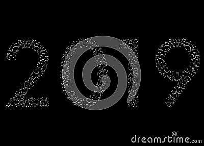 2019 Happy New Year with black floral texture and dark background abstract modern style, vector illustration elements for calendar Vector Illustration