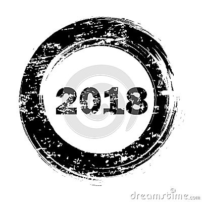 Happy new year black round grunge stamp on white Vector Illustration. Stock Photo