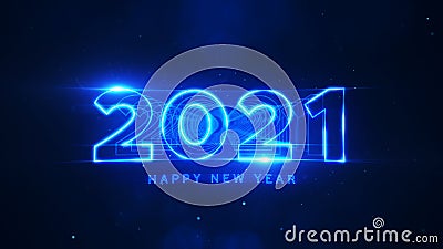 Happy New Year 2021 golden particles bokeh background new year resolution concept.Happy New Year 2021 blue neon particles bokeh ba Stock Photo