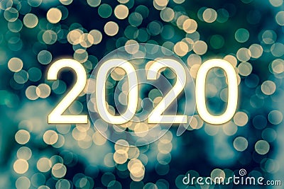 Happy New Year 2020. Bokeh Lights Abstract Background Stock Photo