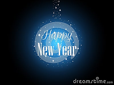 Happy new year, bright stars and snowflakes form a ball. A blue glow. Festive congratulatory background. Vector Vector Illustration