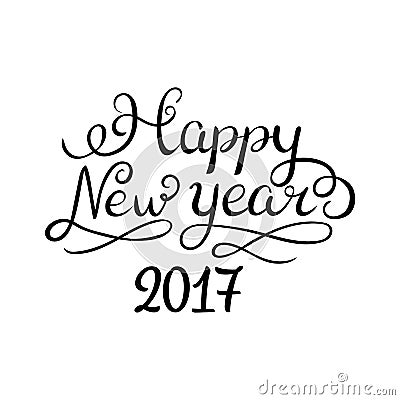 Happy new year 2017 brush hand lettering, isolated on white background. Vector illustration. Can be used for holidays Vector Illustration