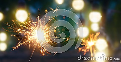 Happy New Year, Burning sparkler Stock Photo