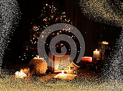 Happy New Year card with beautiful candles Beautiful candles are lighting up holidays coming! Holiday lights! Stock Photo