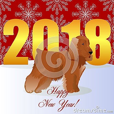 Happy new year card with Cocker spaniel Vector Illustration