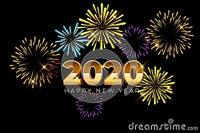 Happy New Year 2020 card design with firework. Stock Photo