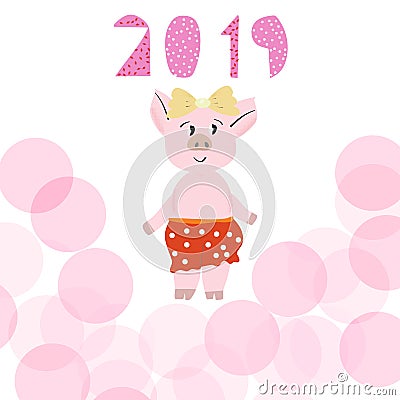 Cute pig card design. Vector Illustration