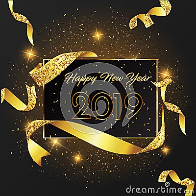 Happy New Year 2019 card Golden design. Stock Photo