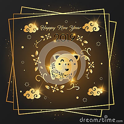 Happy New Year 2019 card Golden design. Stock Photo