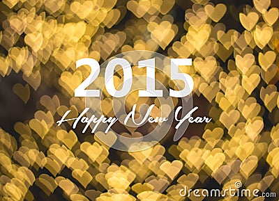 Happy new year card, golden heart background Stock Photo