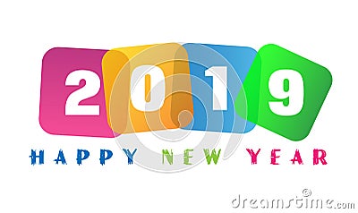 Happy New Year 2019 card and greeting text design Stock Photo