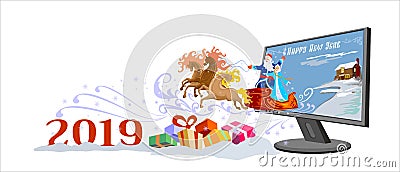 Happy new year card The Russian Santa Vector Illustration