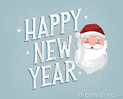 Happy new year card with santa claus and hand lettering sign. Colorful holiday illustration Cartoon Illustration