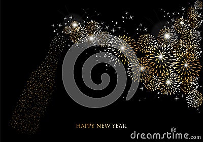 Happy new year 2014 champagne fireworks greeting card Vector Illustration