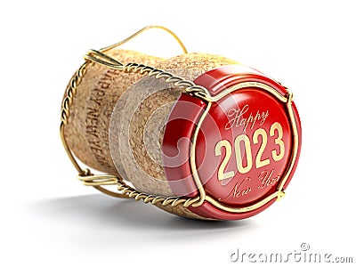 2023 Happy new year champaign cork cap isolated on white Cartoon Illustration