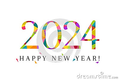 2024 Happy new year! Cheerful, colorful concept with vibrant colors. Vector Illustration