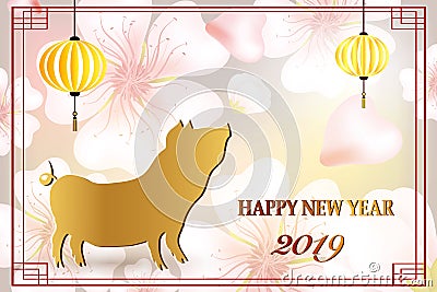 Happy new year 2019. Chinese new year, year of the pig Vector Illustration