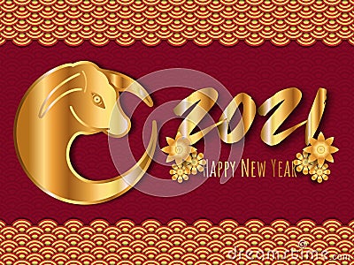 2021 Happy New year. Chinese new yeat.Year of the ox . golden ox on red background. vector illustration Vector Illustration