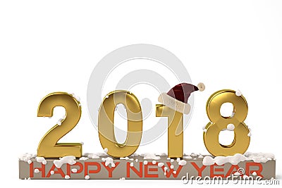 Happy New Year 2018 with Christmas hats.3D illustration. Cartoon Illustration