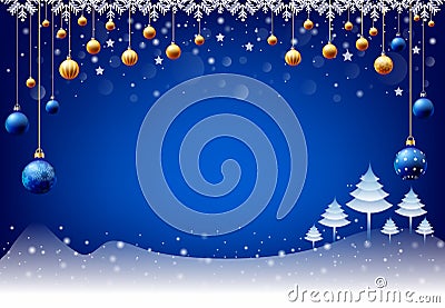 Happy New Year Christmas snowing Ball background, Text input box,Blue background Vector Illustration