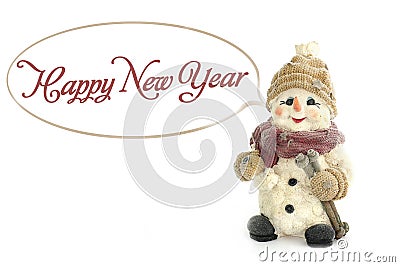Happy New Year. Snowman standing in the snow, on a background of snow Stock Photo