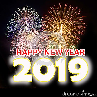 Happy New Year 2019 with colorful fireworks Stock Photo