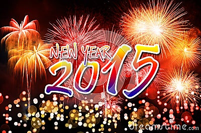 Happy New Year 2015 with colorful fireworks Stock Photo