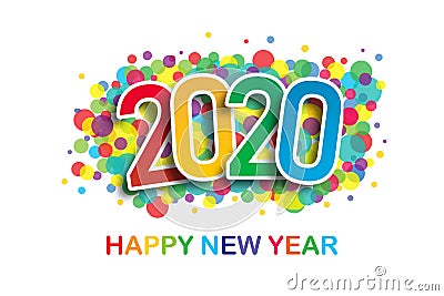 2020 Happy New Year Colorful Greeting in white Background Cartoon Illustration