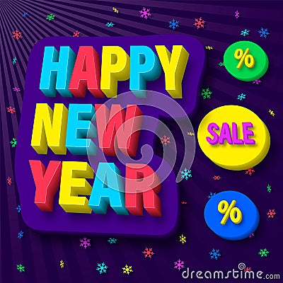 Happy new year congratulation and bargain sale offer. Vector illustration. Stock Photo