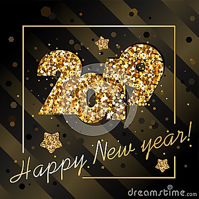 2019 happy New year, congratulation of gold confetti Vector Illustration