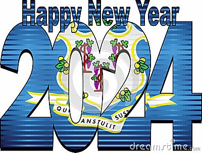 Happy New Year 2024 with Connecticut flag inside Vector Illustration