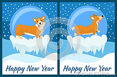 Happy New Year Corgi Symbol of Chinese Horoscope Vector Illustration