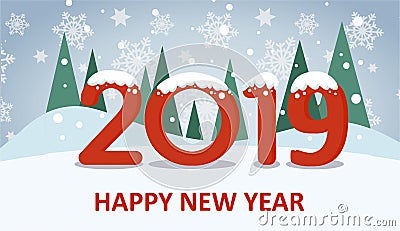 Happy new year creative postcard with red snow text 2019 Stock Photo