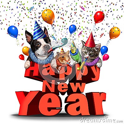 Happy New Year Cute Animals Cartoon Illustration