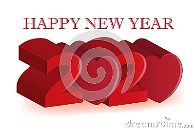 Happy 2020 new year 3d red love heart party celebration card vector image background banner design Vector Illustration