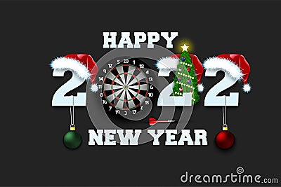 Happy New Year 2022 and dartboard Vector Illustration