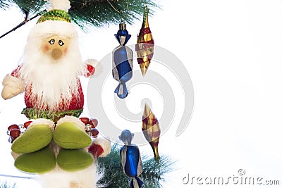 Happy New Year! New Year decorations on a Christmas tree branch Stock Photo
